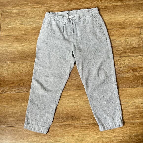 GAP Easy Pant Womens Sz Large Linen Blend Blue & White Pinstripe Coastal Basics - Picture 5 of 7